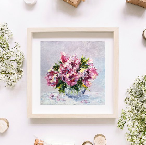 Peony bouquet in vase, impressionist flowers still life