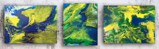"Mother Earth Series" - SAVE OVER $100 + FREE WORLDWIDE SHIPPING - Original Triptych, Abstract PMS Acrylic Paintings Series