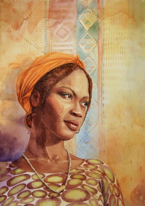 Portrait of Young Nigerian Lady  - African girl by Olga Beliaeva Watercolour