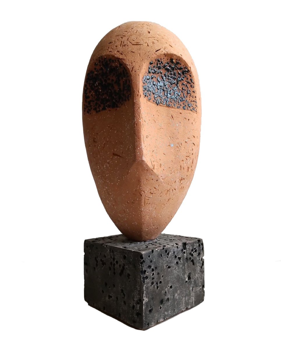 Graphic Portrait Clay Sculpture By Rossitza Trendafilova, 6 X 12", "Clown", Original Artwork