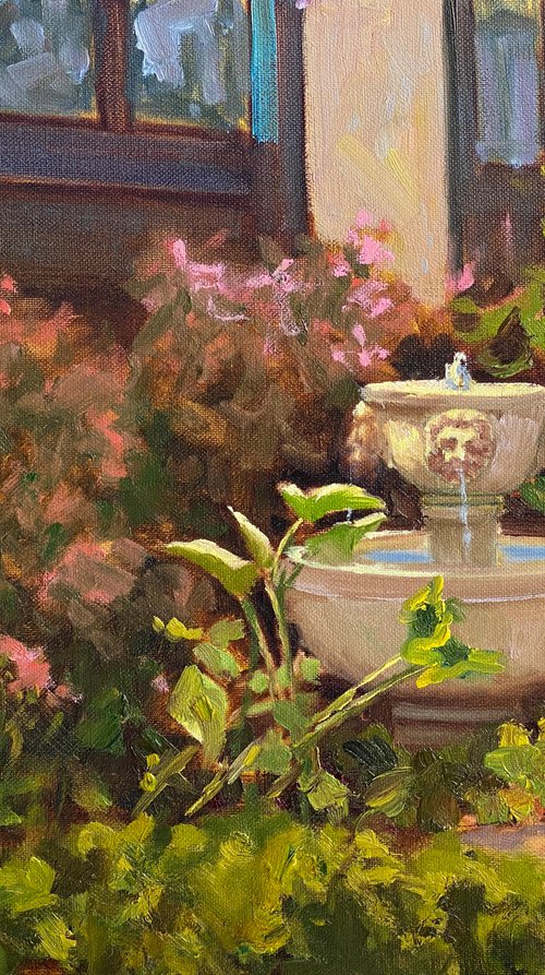 Courtyard Fountain Plein Air Landscape by Tatyana Fogarty