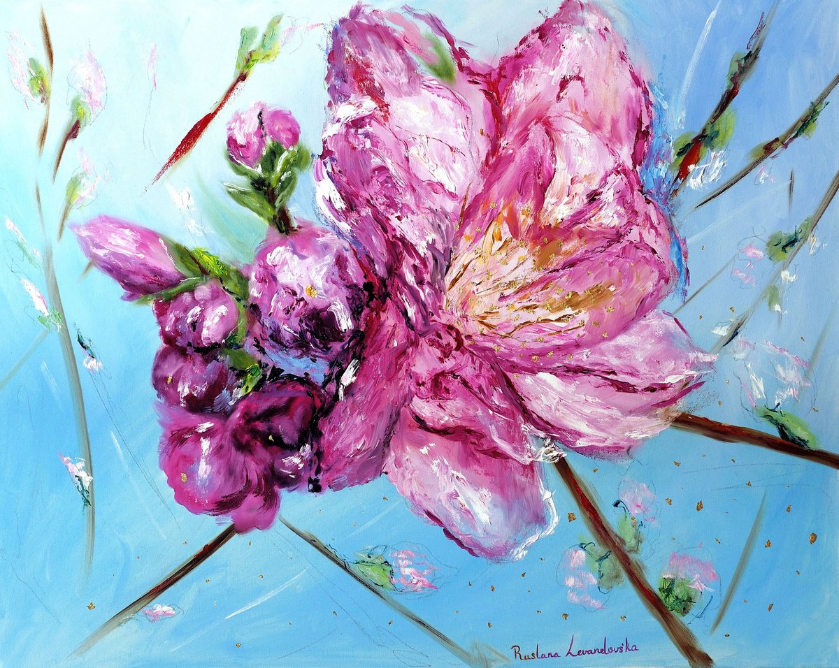 Pink Cherry Blossoms - with gold embelishment by Ruslana Levandovska