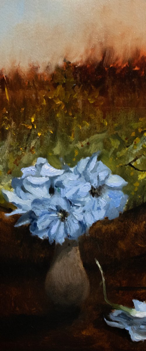 Gentle Blue flowers In Sunset by Mazen Ghurbal