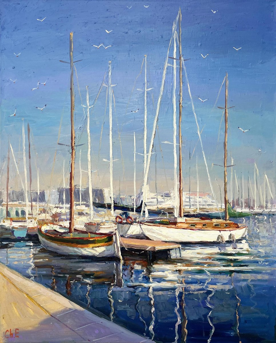 Yachts At The Pier By Evgeny Chernyakovsky, 25 X 31, Artwork For Sale On Artfinder