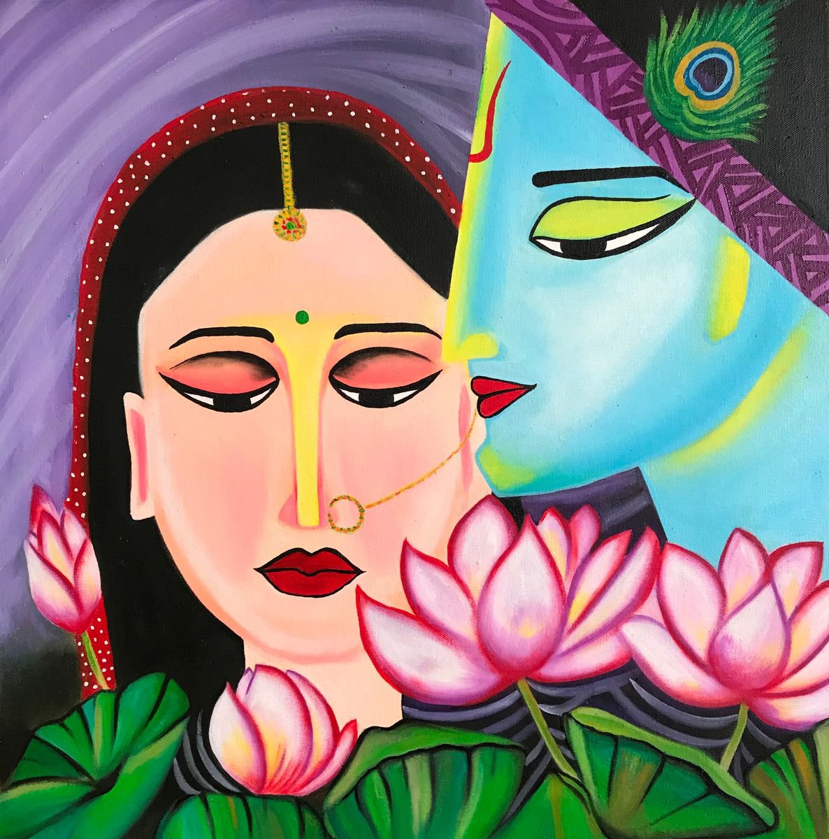 Radha Krishna !! Indian Art ! Traditional Art !! Couple Love !! Lovers !! by Amita Dand