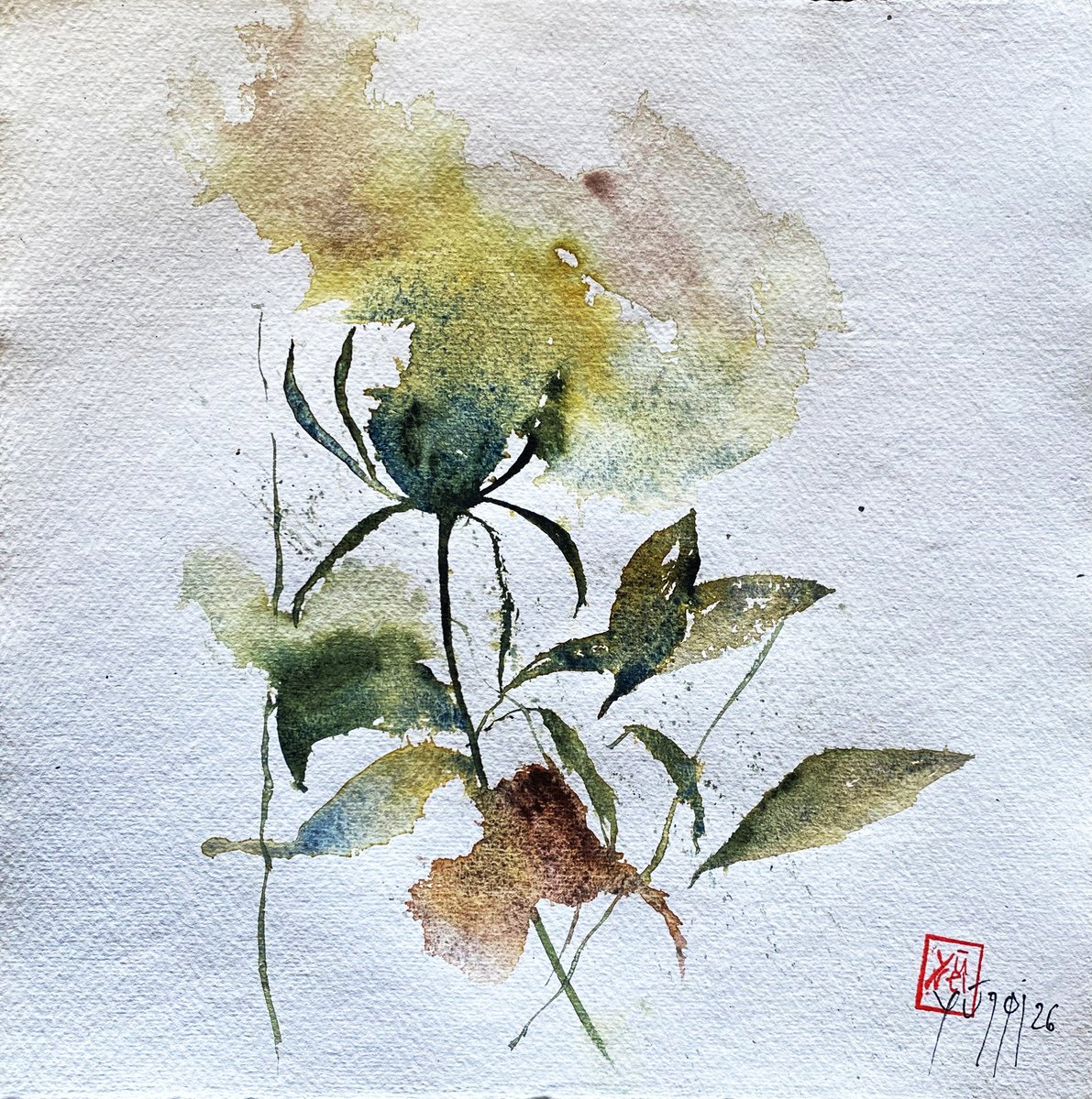 Abstract Watercolour , Un Fiore Strappato By YS?rei, 12 X 12, Artwork For Sale On Artfinder