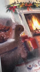 Original Watercolour - Fireside Christmas by Eugenia Gorbacheva