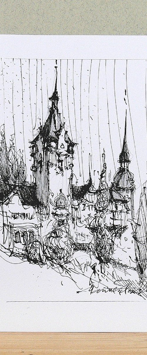 Peles Castle ink drawing. by Marin Victor