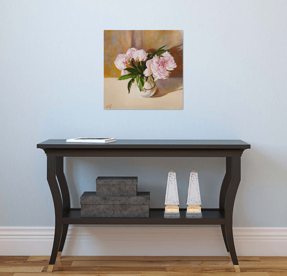 "Evening peonies." still life peony old vase summer  liGHt original painting  GIFT (2020)