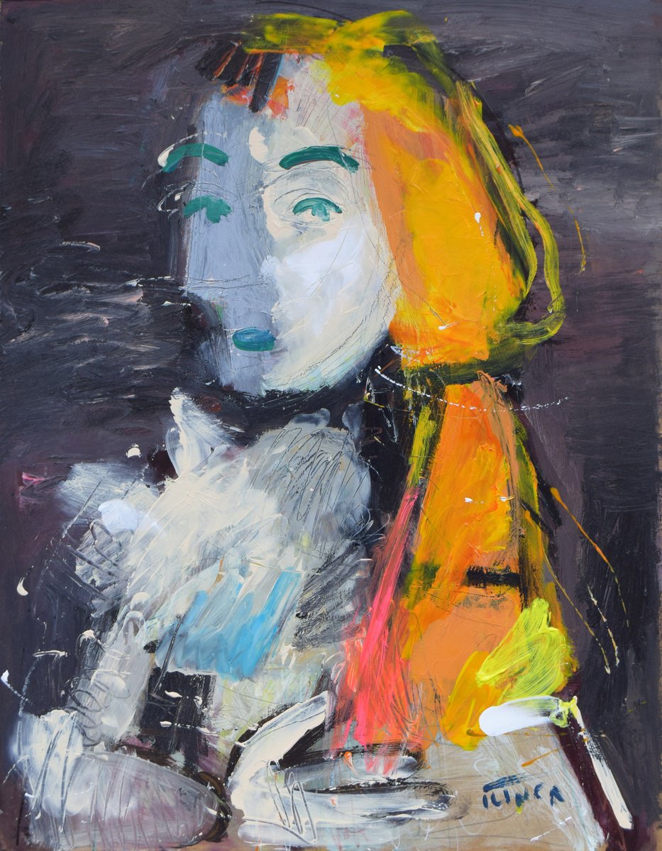 Organic Abstract Acrylic Painting By Catalin Ilinca, 17 X 21, Man With Orange Hair Viii (A Post Picasso Comment), Artfinder