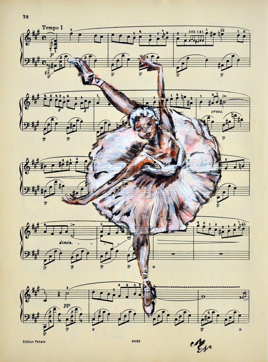 Ballerina XVIII - Vintage Music Page, GIFT idea by Misty Lady - M. Nierobisz