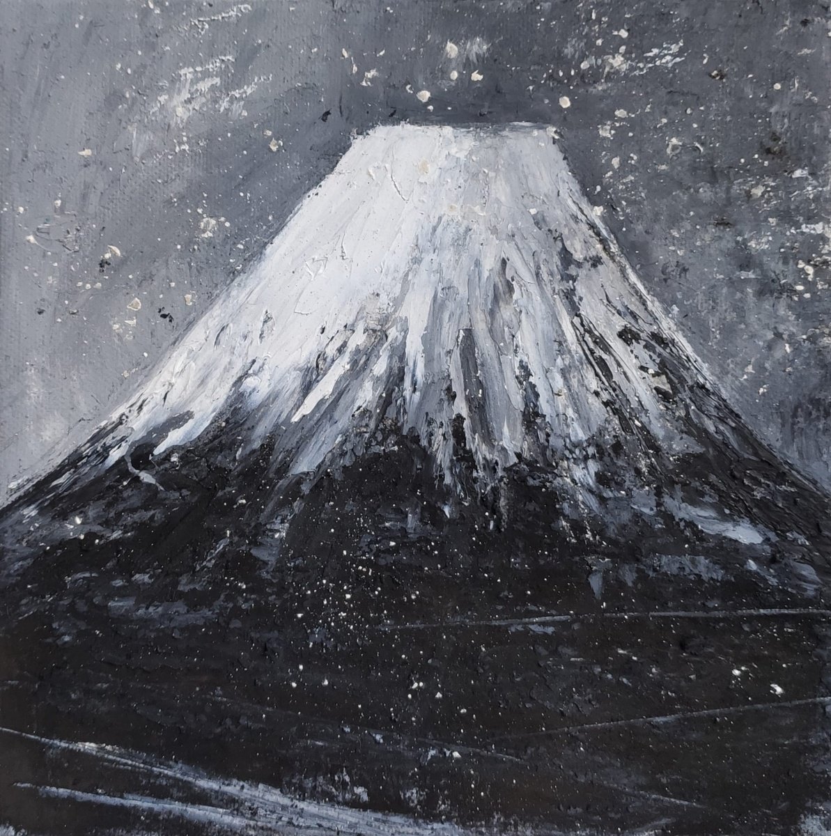 Expressive Landscape Oil Painting By Lionel Le Jeune, 8 X 8", Mont Fuji, Original Artwork