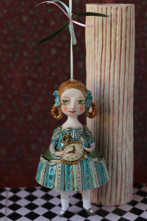 Little princess with a clock. Hanging sculpture, bell doll by Elya Yalonetski