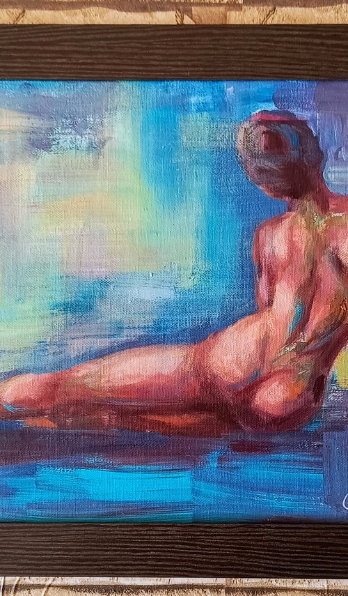 Erotic art expressive acrylic painting of naked woman by Anastasia Art Line