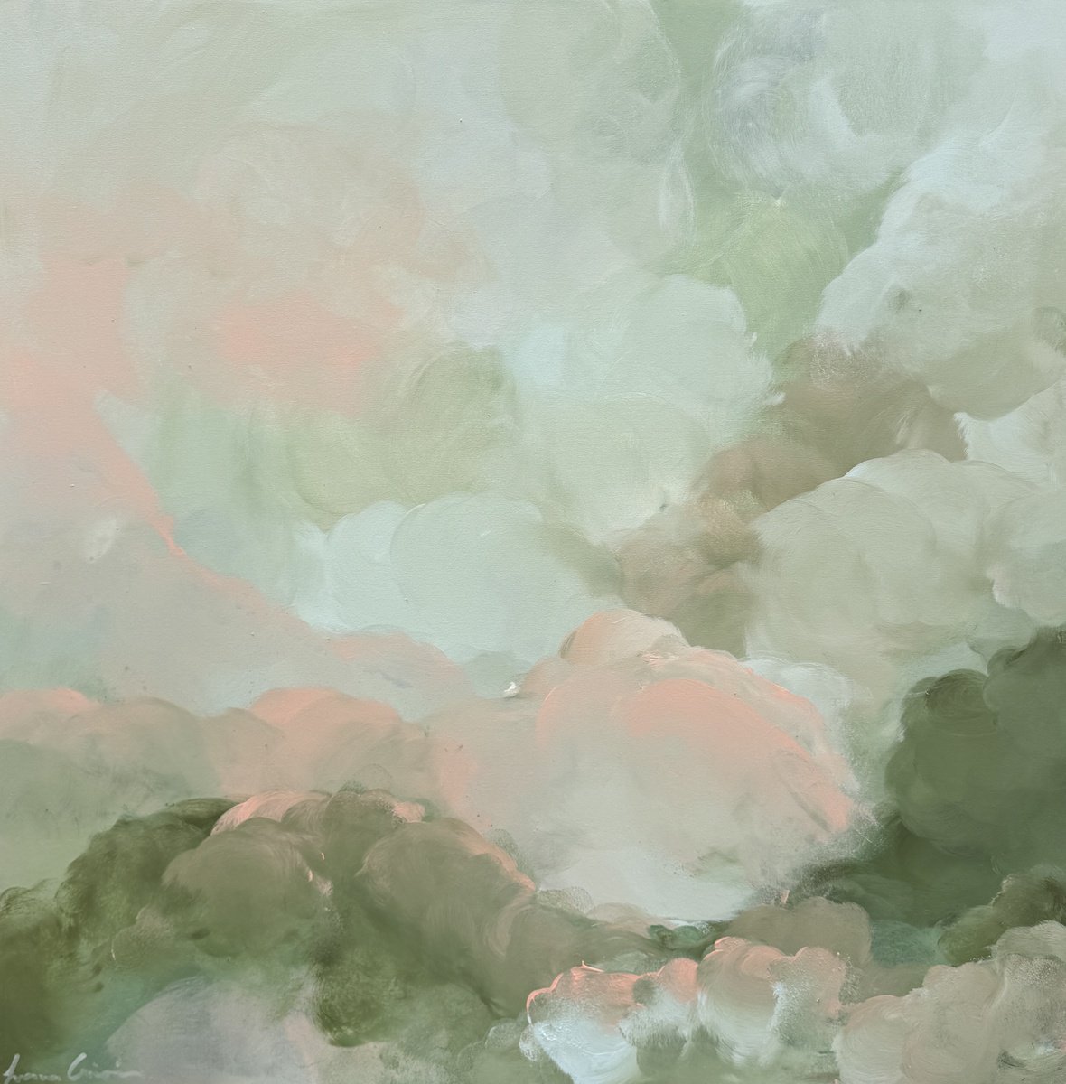 Abstract Landscape Acrylic Painting By Ivana Gigovic, 35 X 35, Morning Haze, Original Artwork