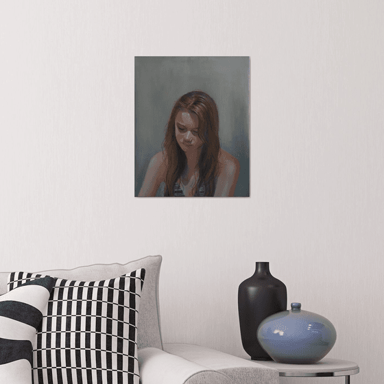 Beautiful girl (36x44cm, oil/canvas, impressionistic figure)