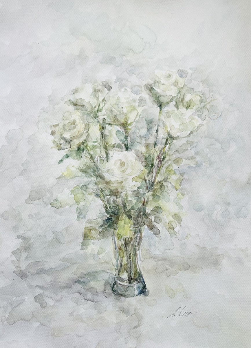 Impressionistic Botanical Watercolour By Elena Klyan, 20 X 26, Roses #6 50X65Cm 2025, Original Artwork