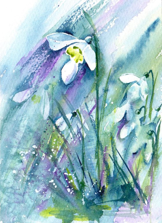 Snowdrops - Watercolour painting of snowdrops, Snowdrop painting, Winter Flowers, Floral Wall Art, Flower Painting