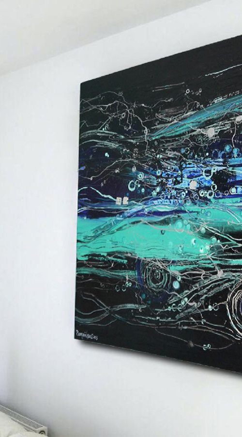 Midnight Breeze - Large Abstract 1m x 1m, ready to hang by Irina Rumyantseva