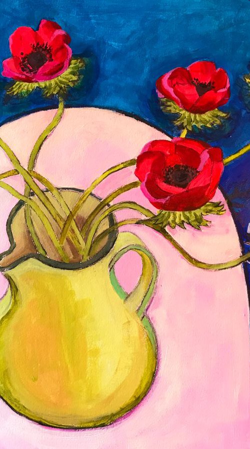 French anemonies on pink by Christine Callum  McInally