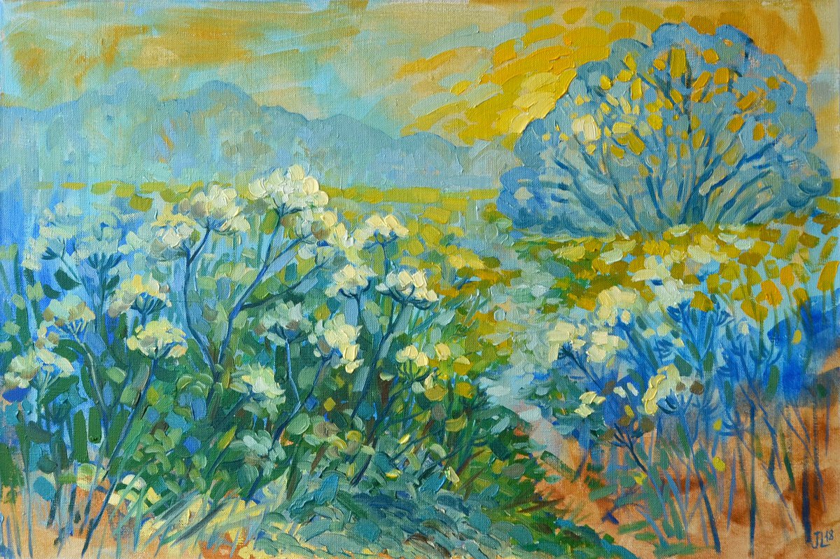 Sunrise in the fields Impressionistic Landscape 40x60 cm gift by Julia Logunova