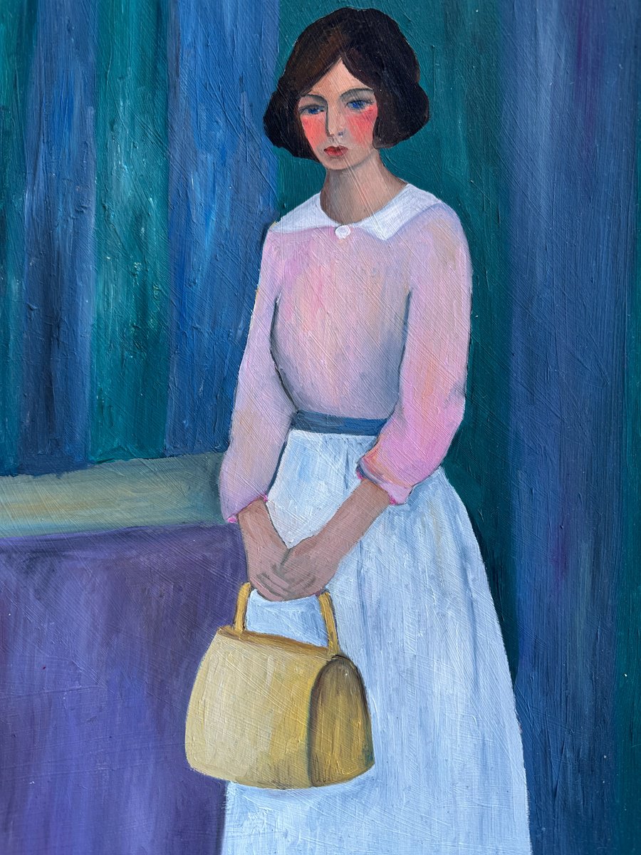 Impressionistic Portrait Oil Painting By Irina Anis, 11 X 17, The Woman With The Bag, Original Artwork