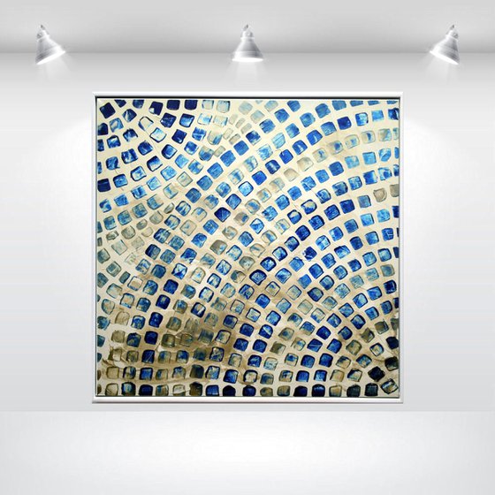 Blue Silver - Abstract acrylic painting high textured canvas art wall art ready to hang