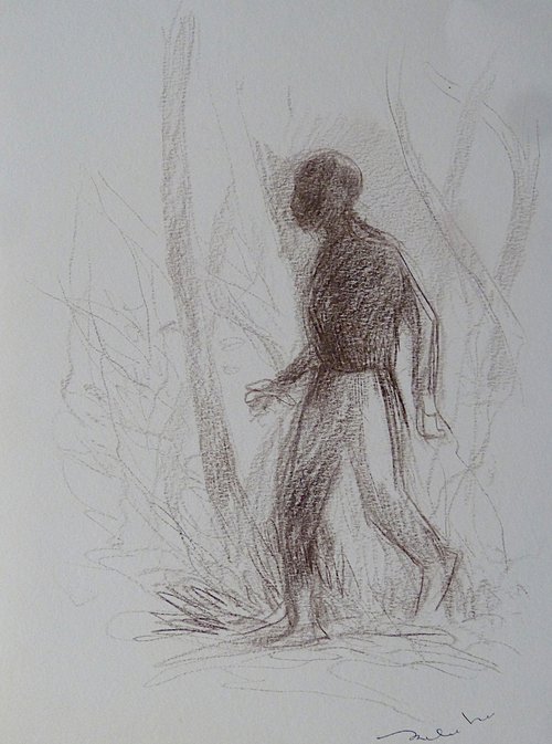 The Walker, pencil sketch 29x21 cm, EXCLUSIVE to Artfinder + FREE SHIPPING by Frederic Belaubre