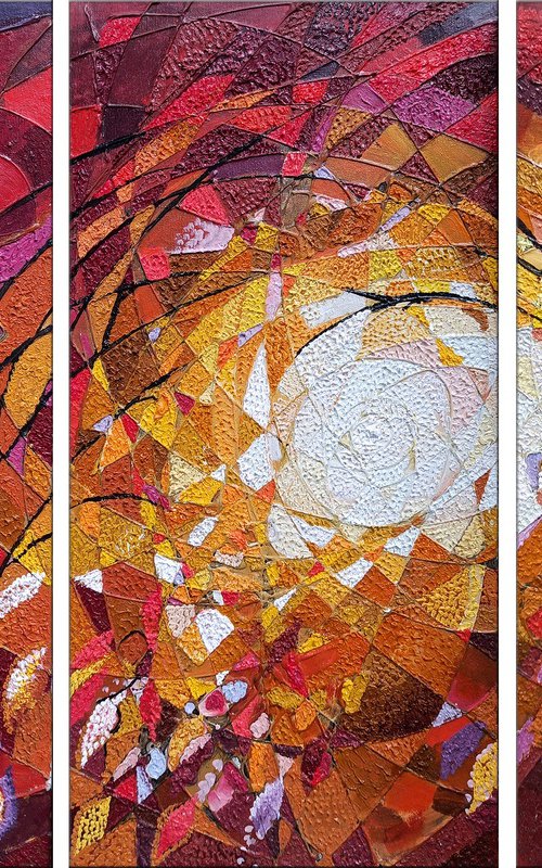 Sun rays - triptych (90x60cm oil painting, 30x60cm, 30x60cm, 30x60cm) by Ruzanna Melqumian