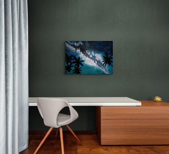 Tropical night symphony with palm trees