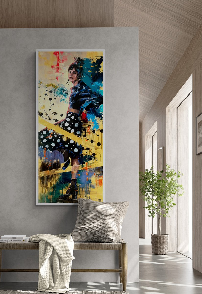 Expressive Portrait Acrylic Painting By Maria Kireev, 24 X 55", Look For A Woman, Original Artwork