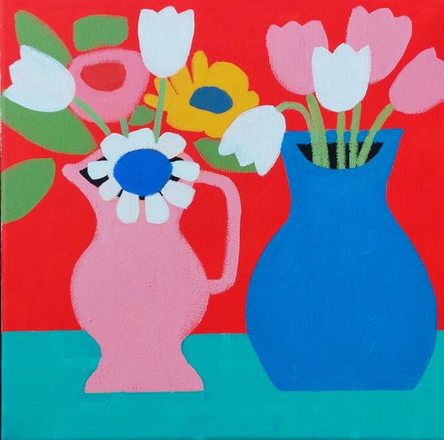 Two Vases of Spring Flowers by Jan Rippingham