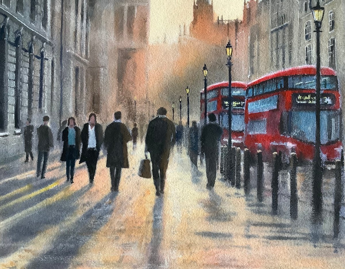 Impressionistic Cityscapes Watercolour By Darren Carey, 15 X 11, Sunrise In The City, Original Artwork