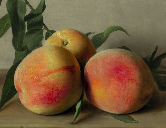 Peaches, 40 x 60 cm, oil on canvas 2018, original still life painting