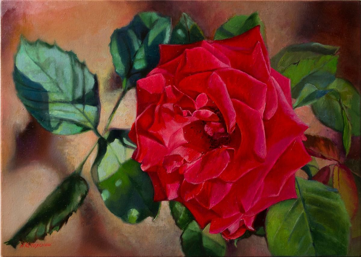 Tango rose red flower liGHt original painting GIFT (2018) by Anna Kotelnik