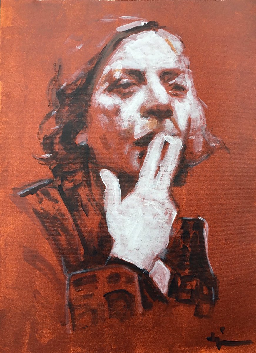 Expressive Portrait Acrylic Painting By Dominique Deve, 12 X 16, Woman In A Bar, Original Artwork