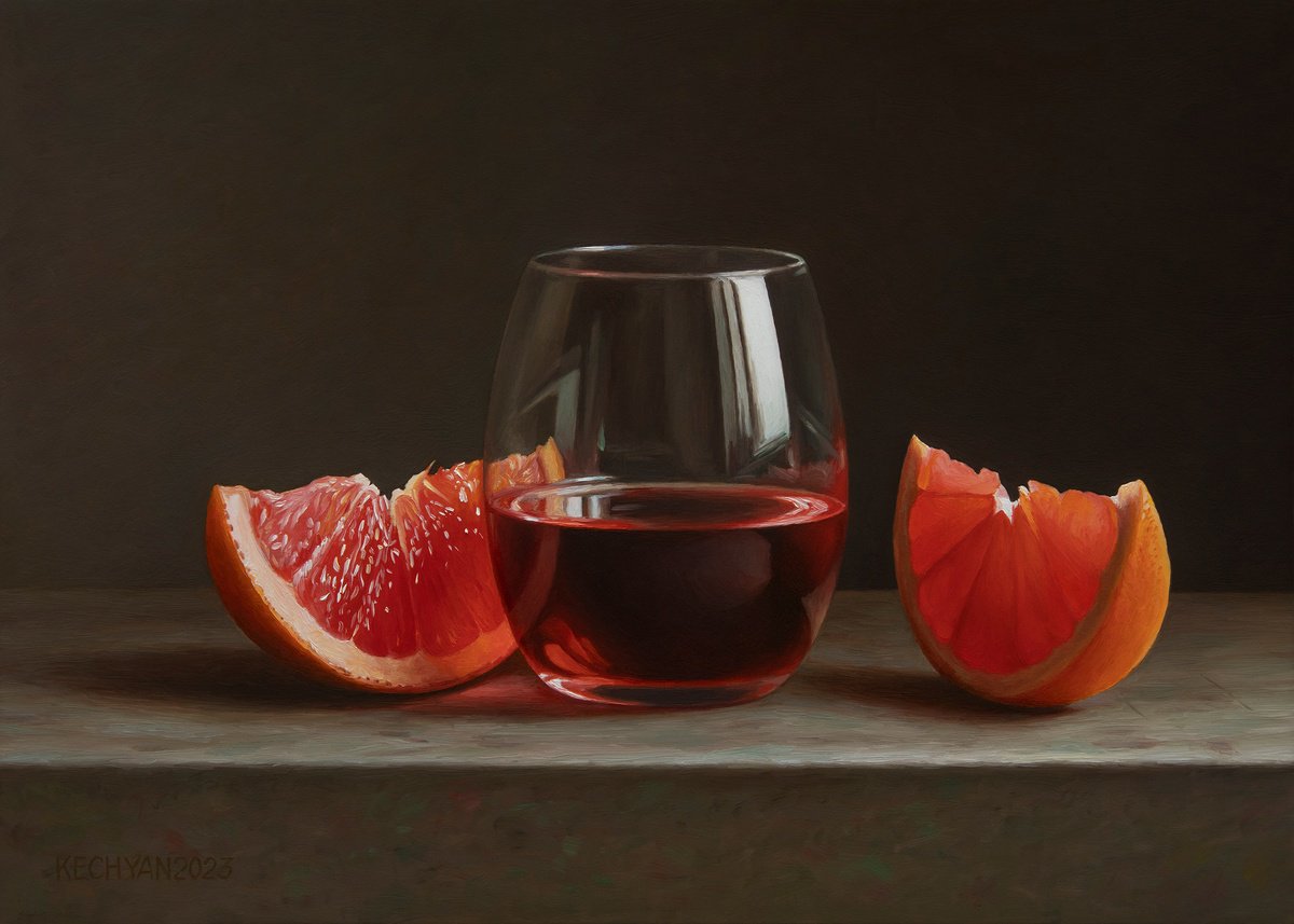 Grapefruit with a glass by Albert Kechyan
