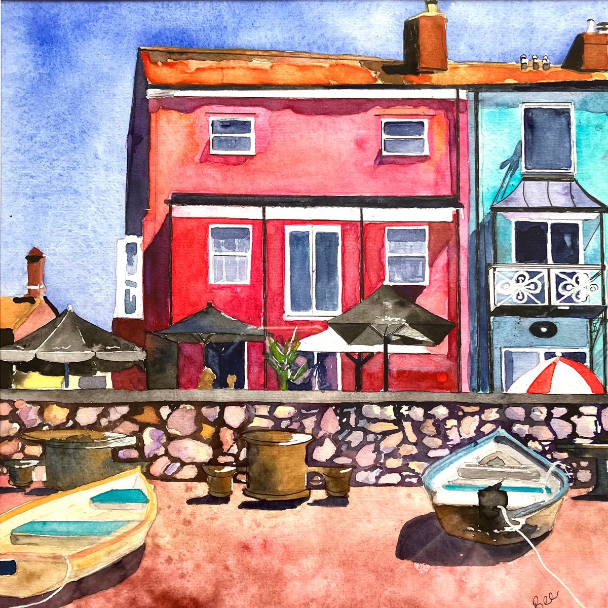 Teignmouth Crab Shack Watercolour by Bee Inch Artfinder