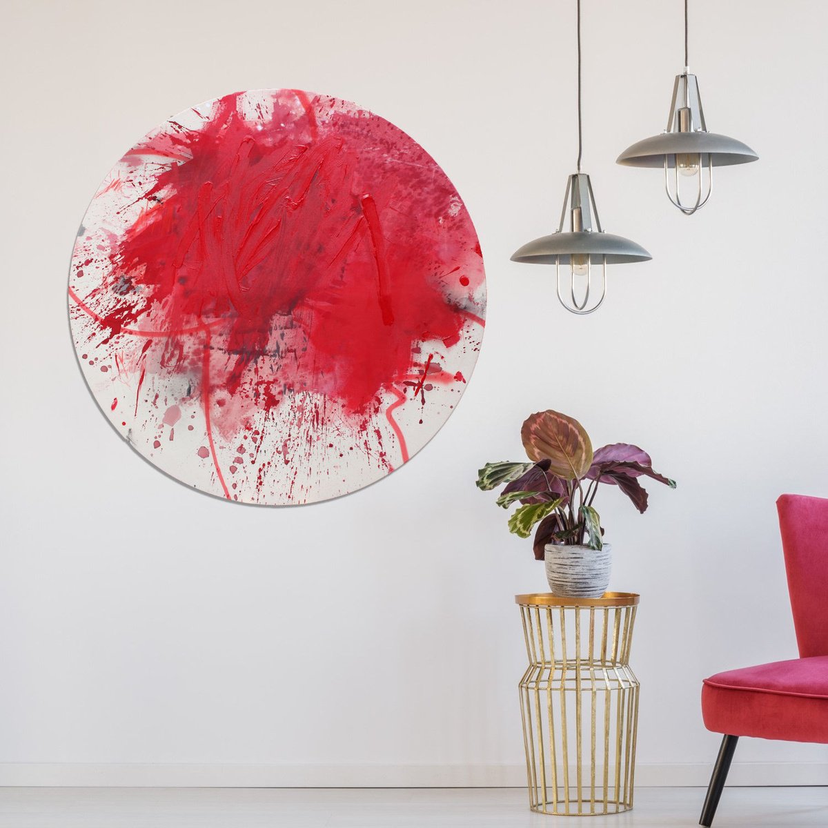 Abstract Painting By Daniela Schweinsberg, 47 X 47, Rough Red Iii (Tondo), Original Artwork