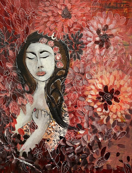East Asian Portrait Woman Acrylic Painting Oriental Inspired Beautiful Gift Ideas Artfinder Wall Decor Artwork on Canvas Paintings Wall Art