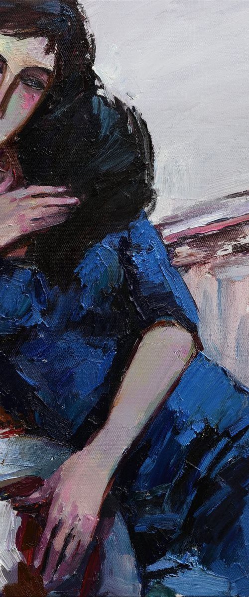 White hat #2 - Woman portrait inspired by Modigliani by Anastasiia Valiulina