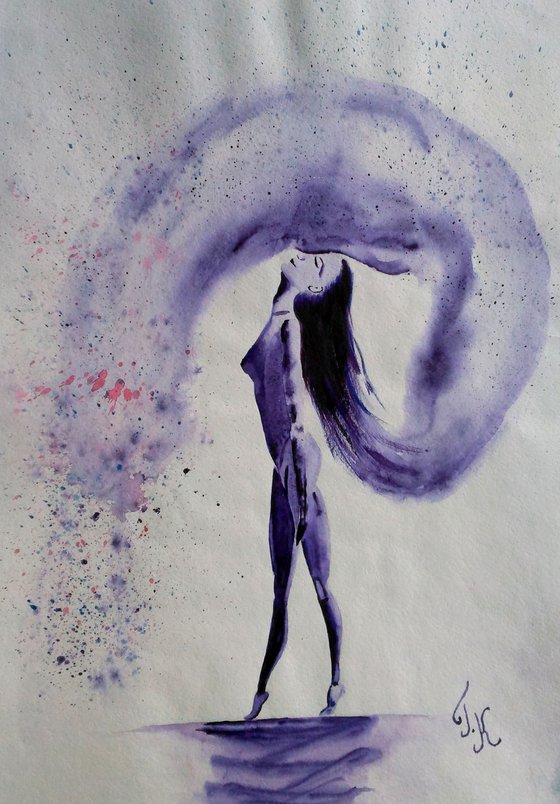 dancer original monochrome watercolor painting" Dance"