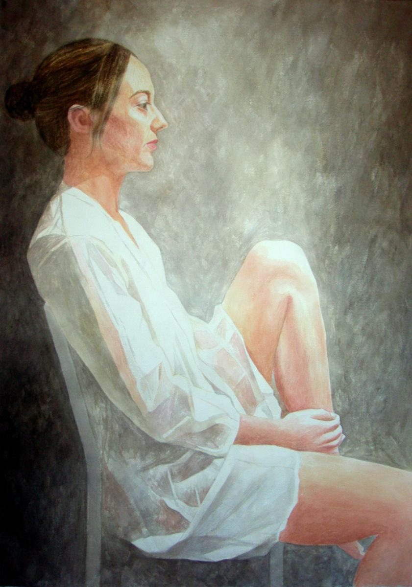 Self-portrait wearing a kaftan (profile view) by Natalia Salinas Mariscal
