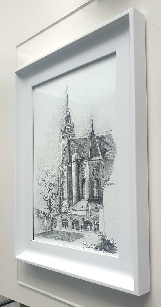 Munich - cityscape, monochrome drawing, framed