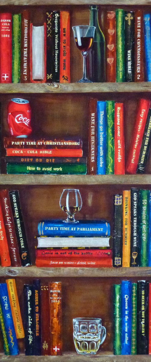 Bookshelf with beverages by Lena Smirnova