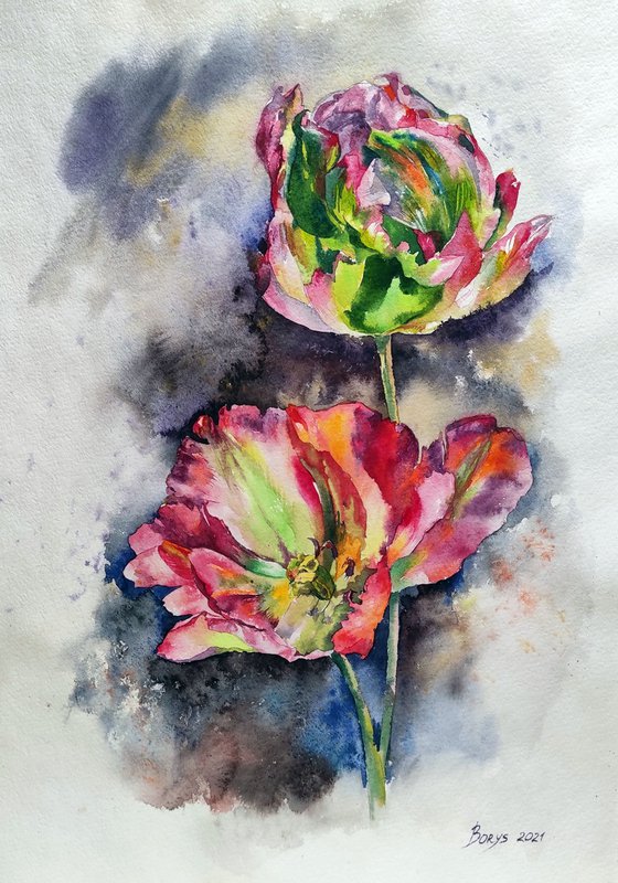 Tulips - spring flowers, pink, Ukrainian art