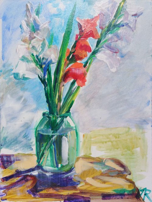 Gladioluses Red and White : colors of Love by Oxana Raduga