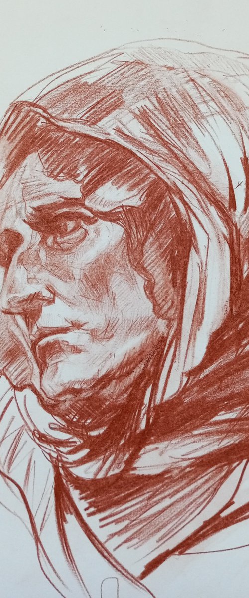 Portrait of Old Woman by Jean-Baptiste Greuze /THE COPY (XVIII cent) by Oxana Raduga