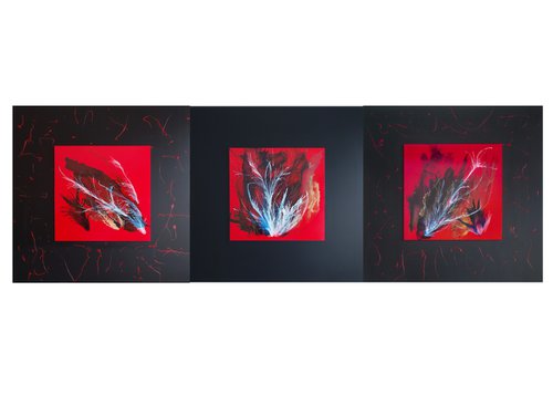 Extra Large "Red on Black" Triptych by Danguole Serstinskaja