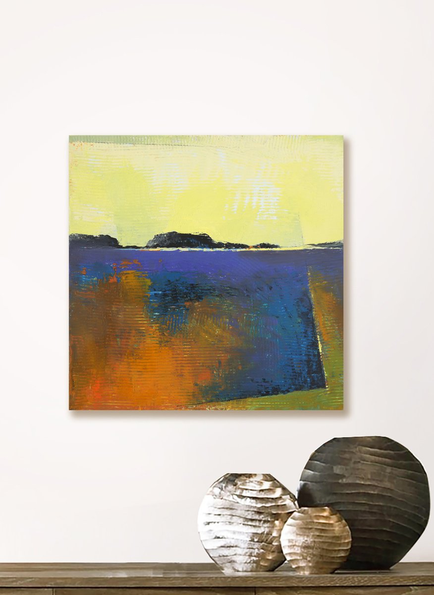 Abstract Oil Painting By Bo Kravchenko, 12 X 12, Horizon Abstract, Original Artwork